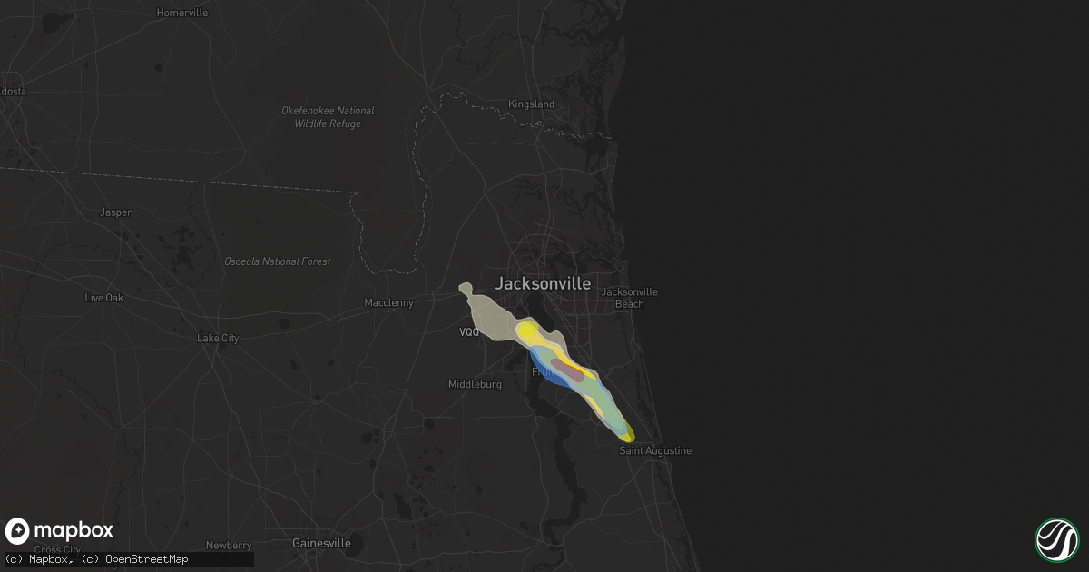 Hail map in Jacksonville, FL on June 25, 2020
