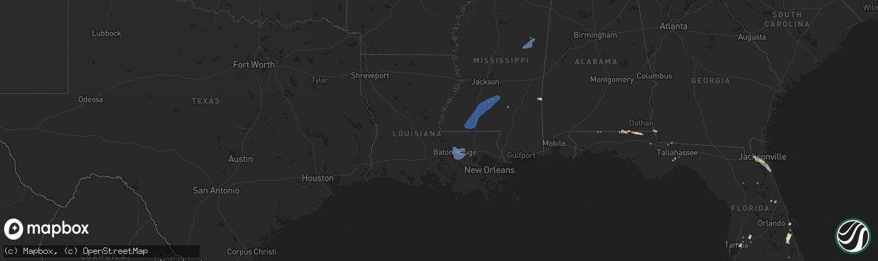 Hail map in Louisiana on June 25, 2020