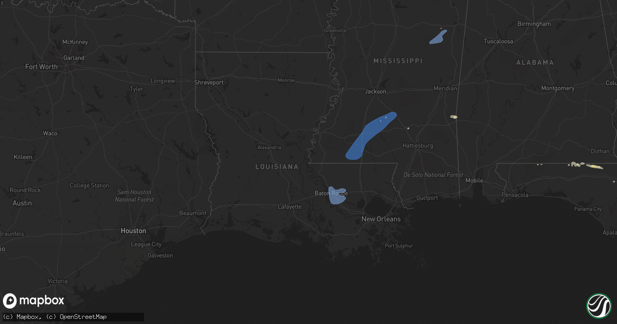 Hail map in Louisiana on June 25, 2020