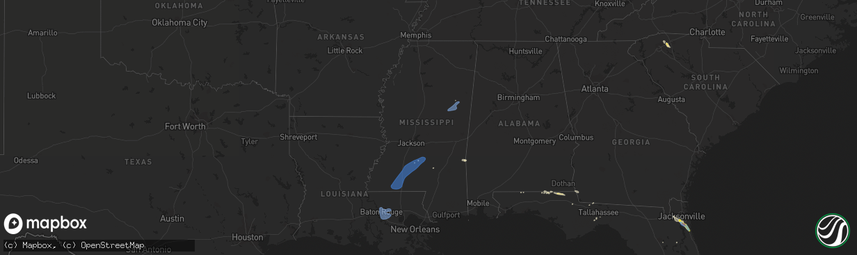 Hail map in Mississippi on June 25, 2020