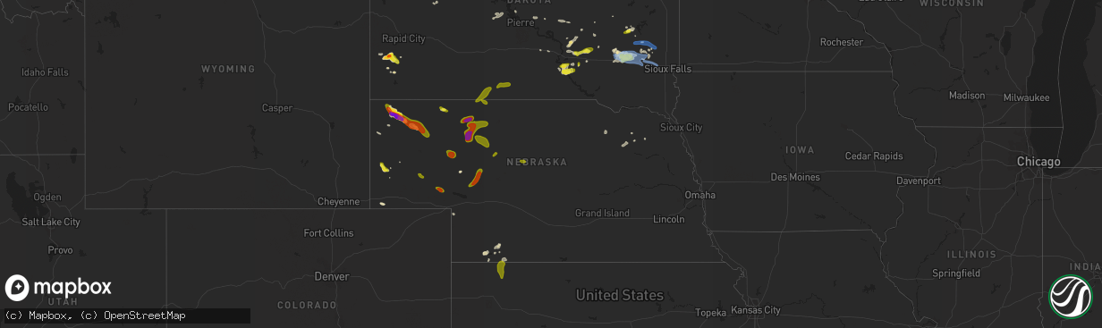 Hail map in Nebraska on June 25, 2020