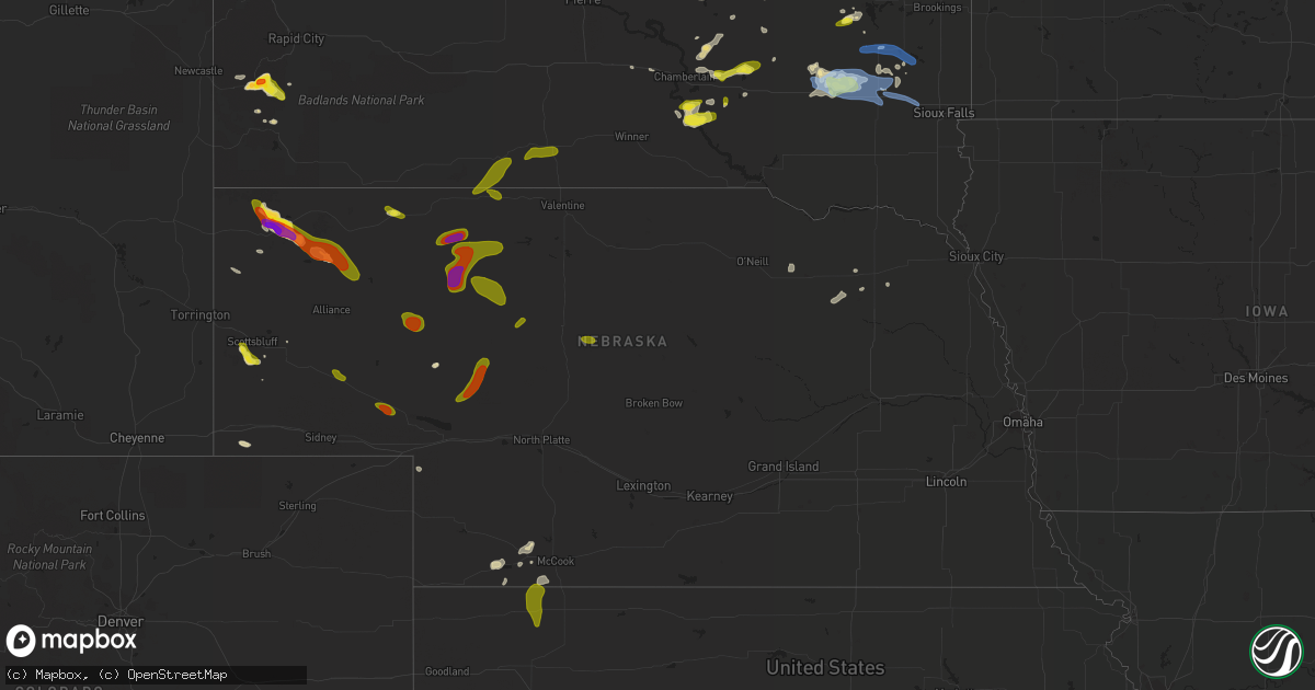 Hail map in Nebraska on June 25, 2020