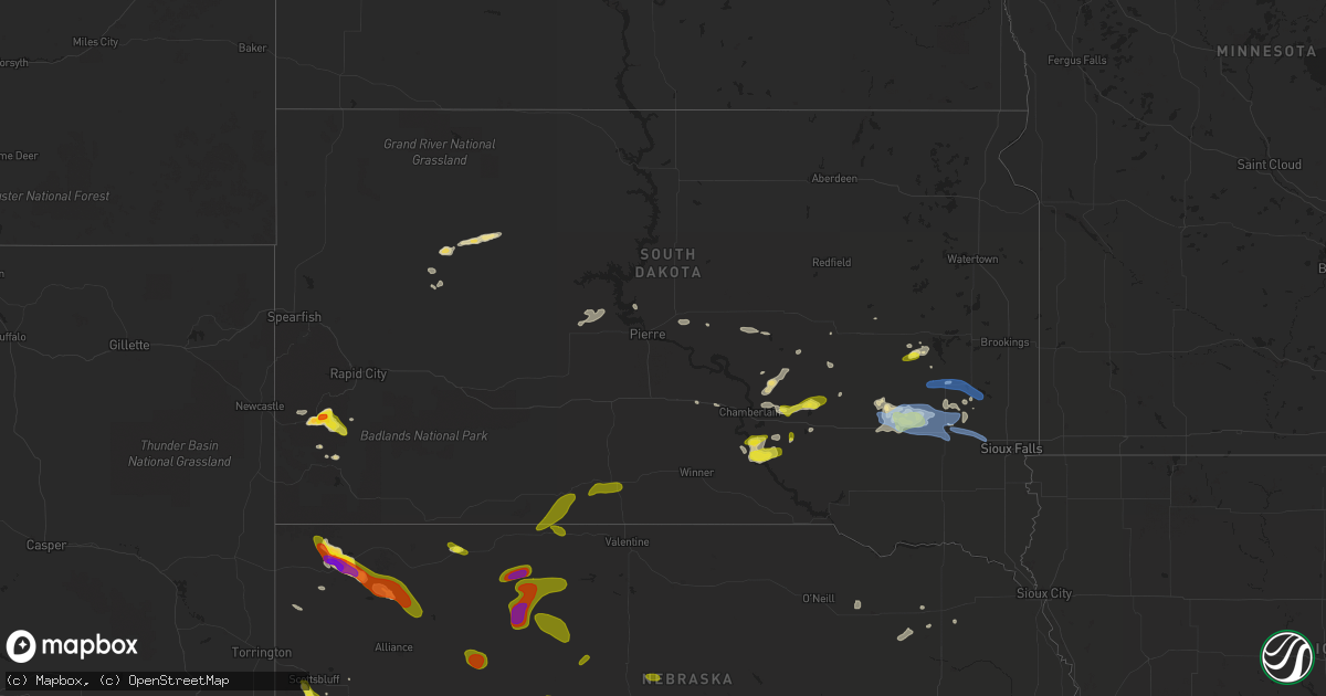 Hail map in South Dakota on June 25, 2020