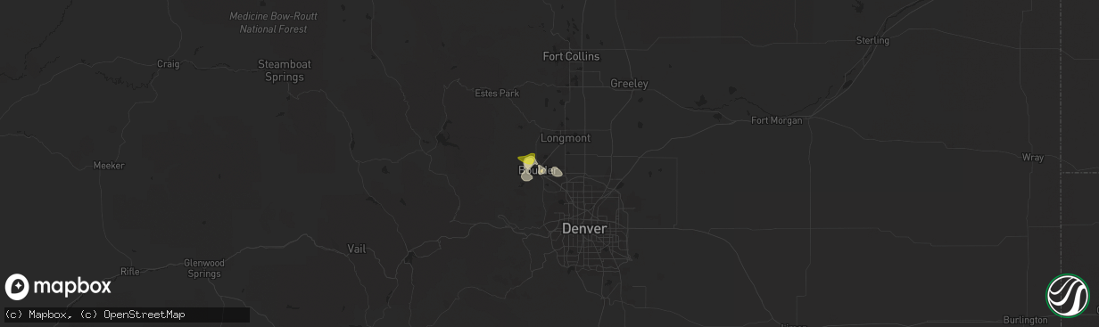 Hail map in Boulder, CO on June 25, 2021