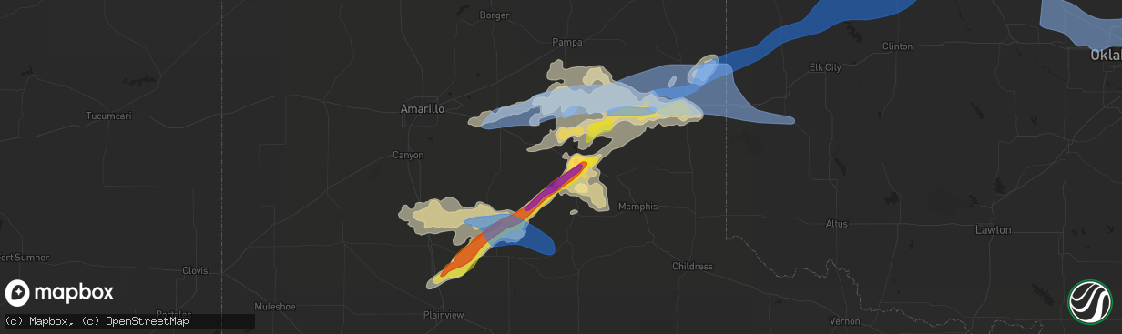 Hail map in Clarendon, TX on June 25, 2021