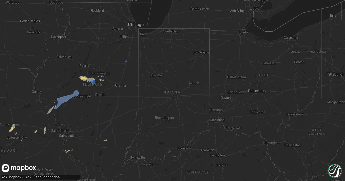 Hail map in Indiana on June 25, 2021