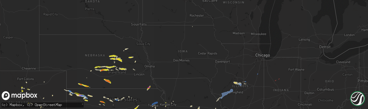 Hail map in Iowa on June 25, 2021