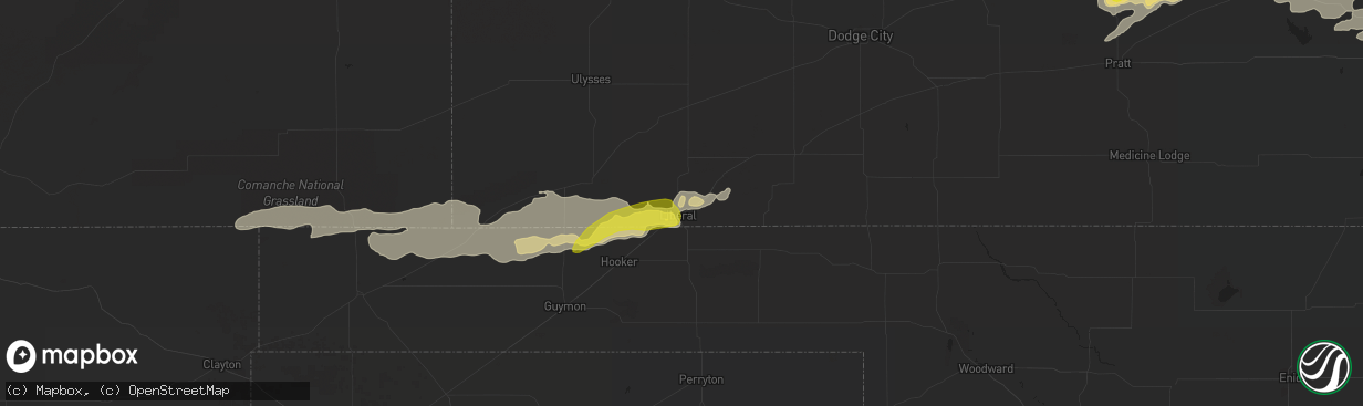 Hail map in Liberal, KS on June 25, 2021