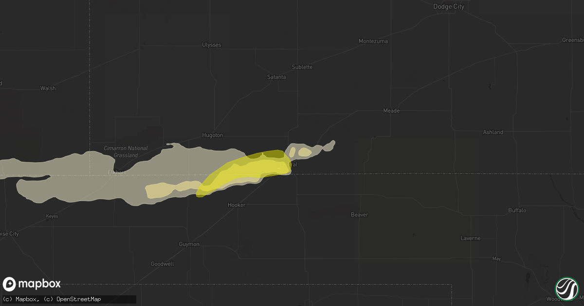 Hail map in Liberal, KS on June 25, 2021
