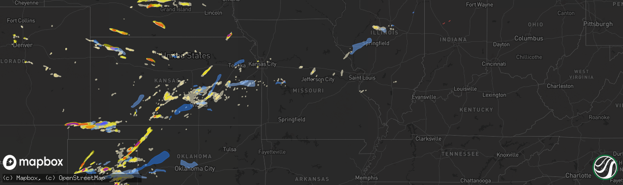 Hail map in Missouri on June 25, 2021