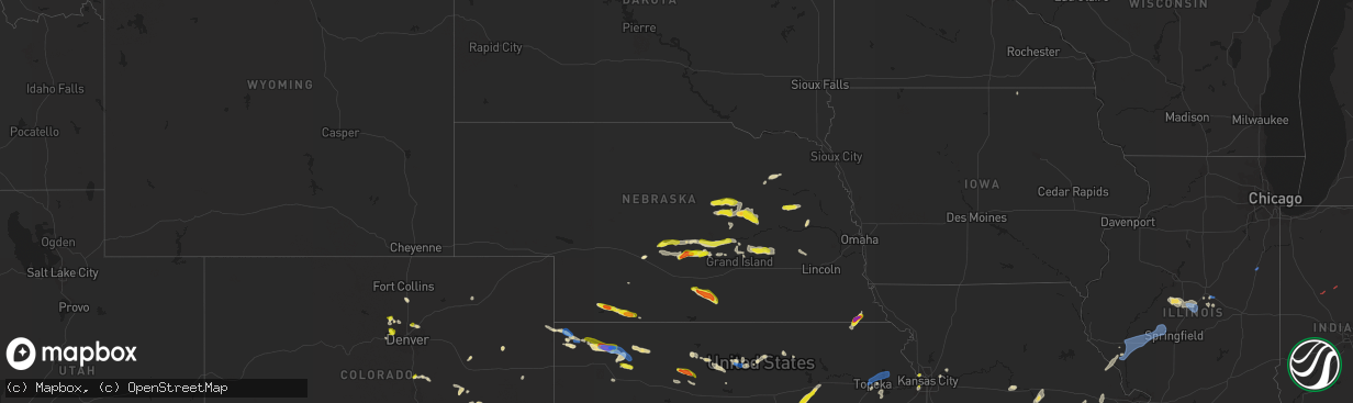 Hail map in Nebraska on June 25, 2021