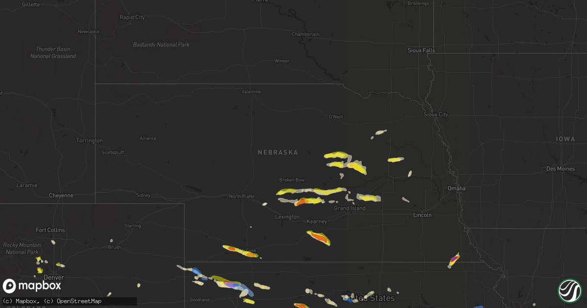 Hail map in Nebraska on June 25, 2021