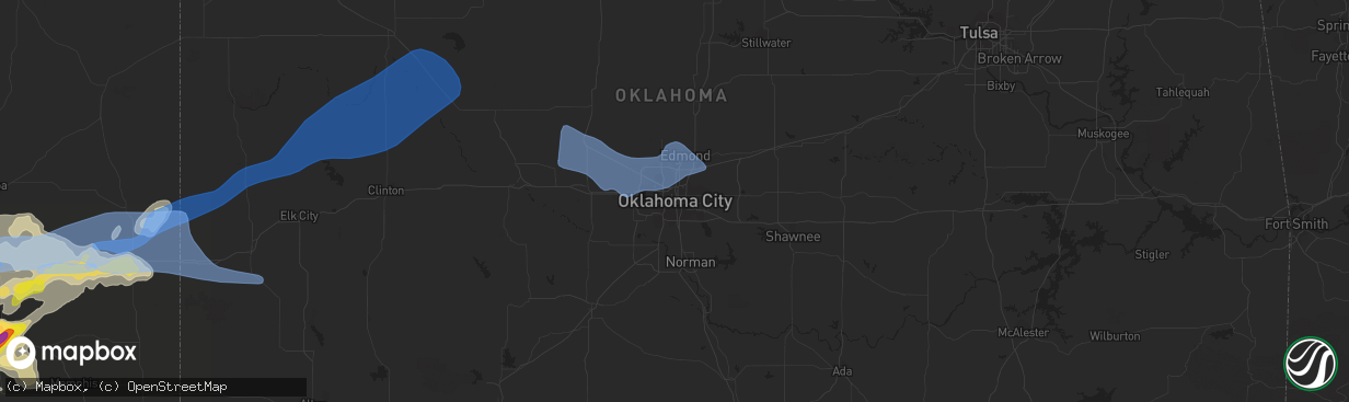 Hail map in Oklahoma City, OK on June 25, 2021