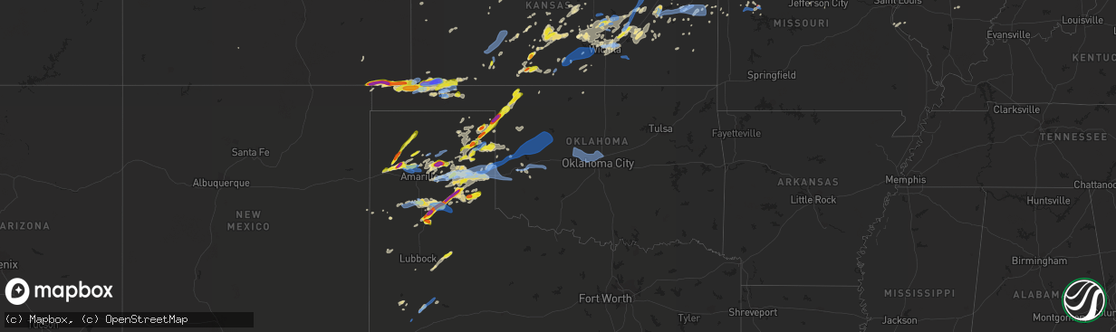 Hail map in Oklahoma on June 25, 2021