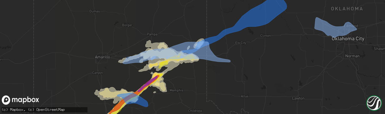 Hail map in Shamrock, TX on June 25, 2021