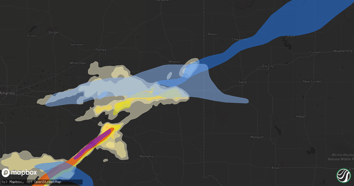Hail map in Shamrock, TX on June 25, 2021