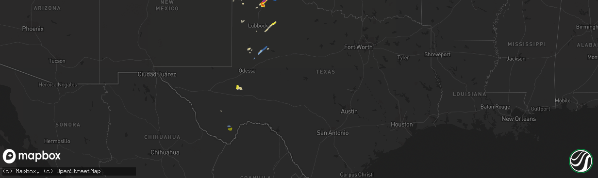 Hail map in Texas on June 25, 2021