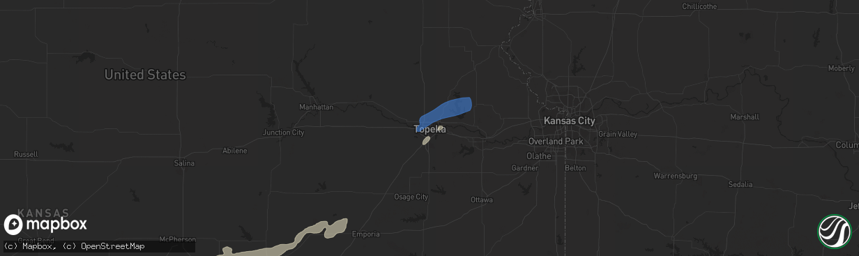 Hail map in Topeka, KS on June 25, 2021