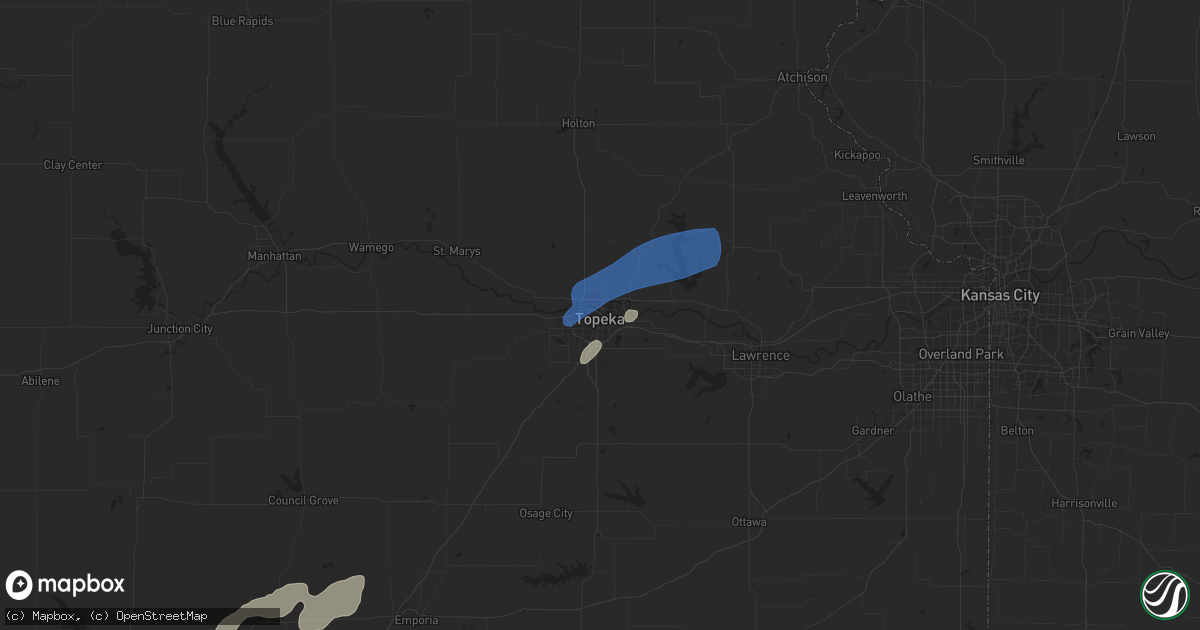 Hail map in Topeka, KS on June 25, 2021