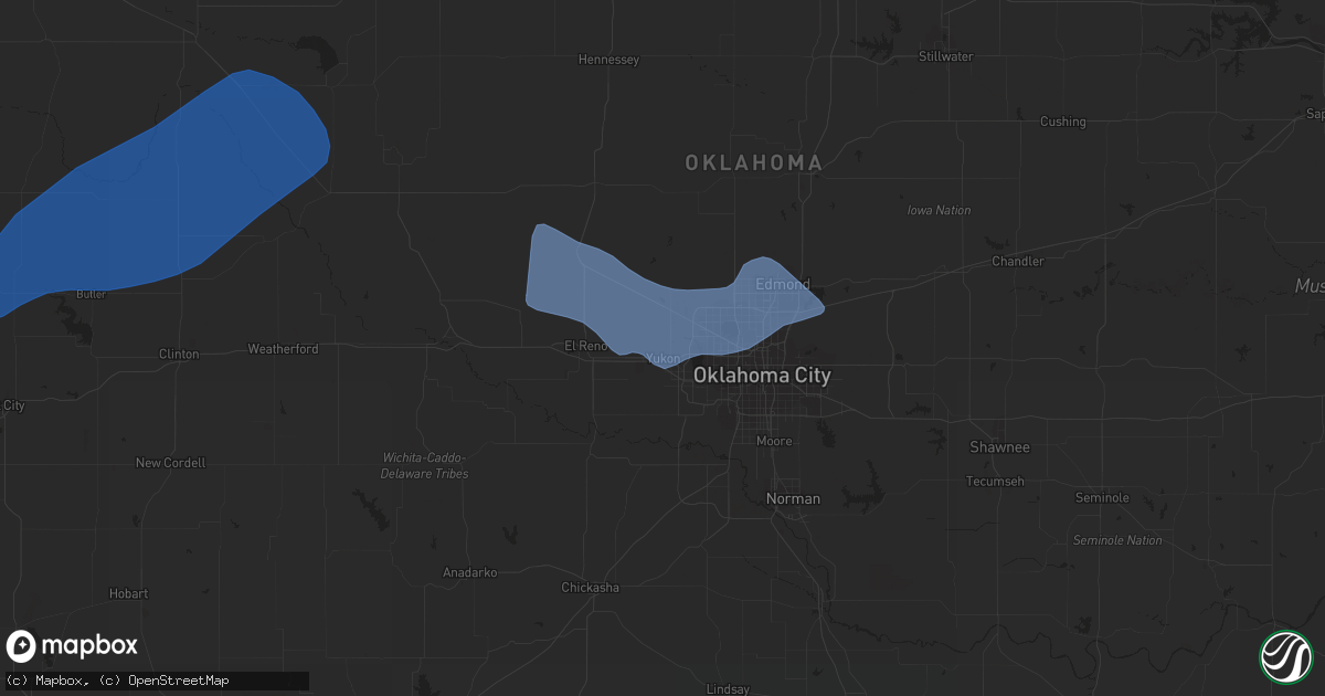 Hail map in Yukon, OK on June 25, 2021