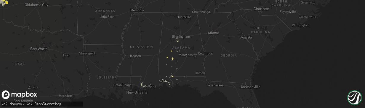 Hail map in Alabama on June 25, 2022