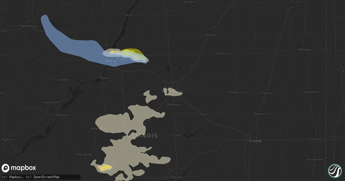 Hail map in Bloomington, IL on June 25, 2022
