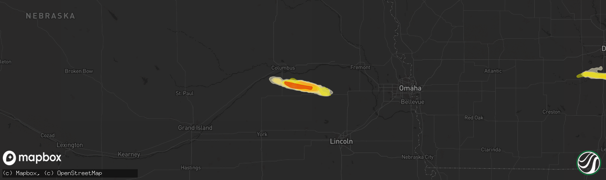 Hail map in David City, NE on June 25, 2022