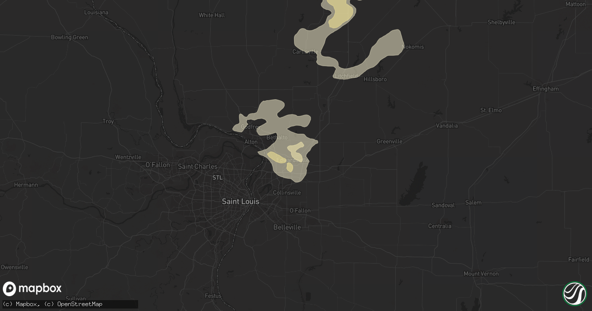 Hail map in Edwardsville, IL on June 25, 2022