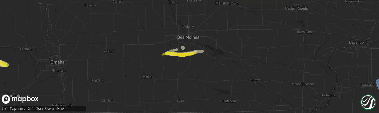 Hail map in Indianola, IA on June 25, 2022