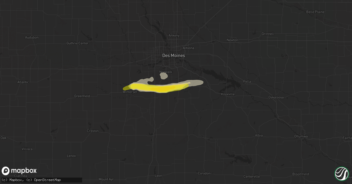 Hail map in Indianola, IA on June 25, 2022