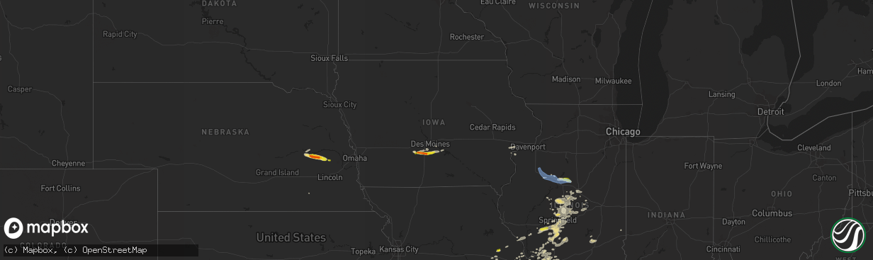 Hail map in Iowa on June 25, 2022