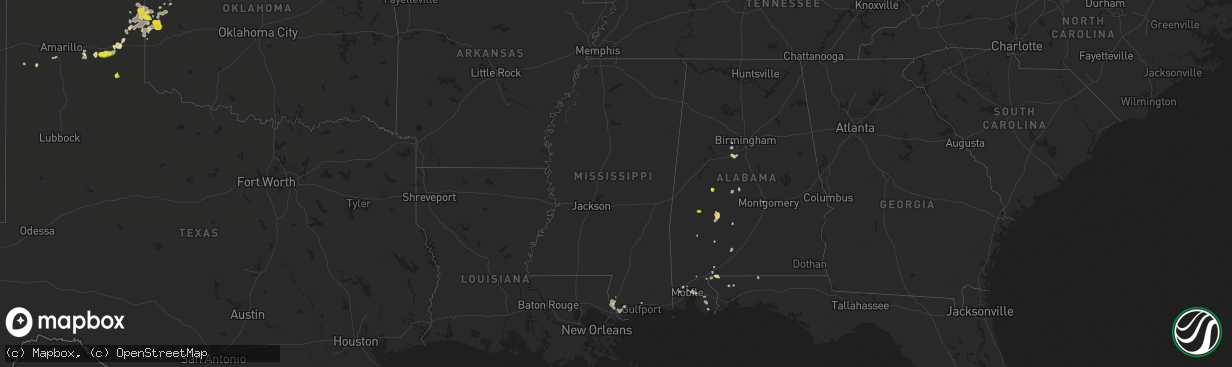 Hail map in Mississippi on June 25, 2022