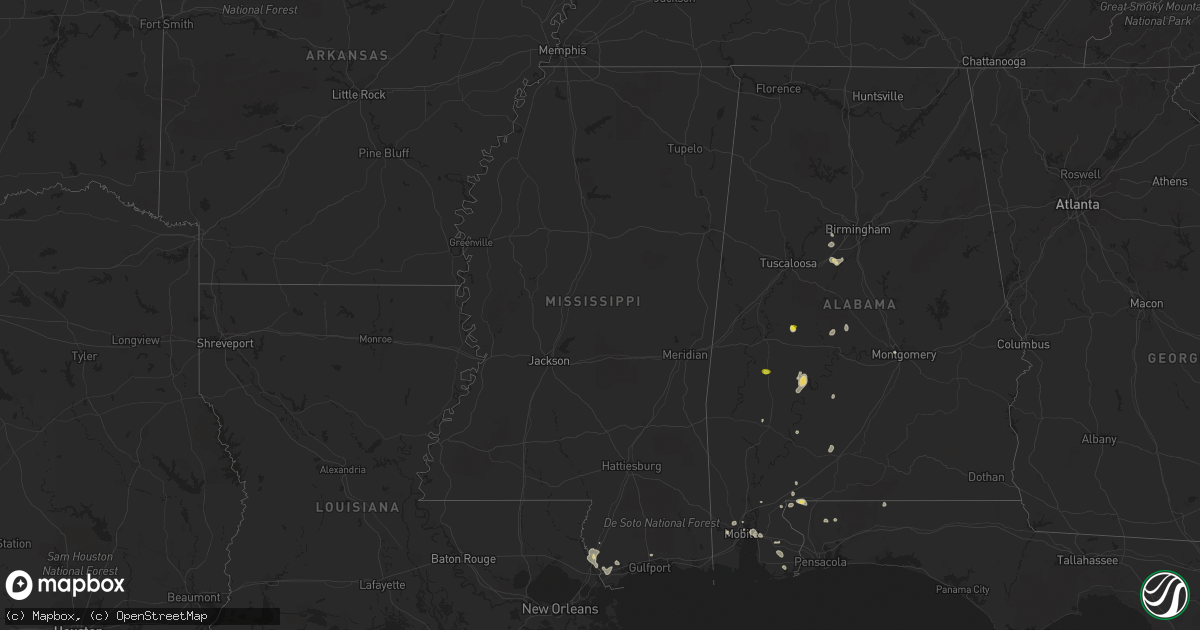 Hail map in Mississippi on June 25, 2022
