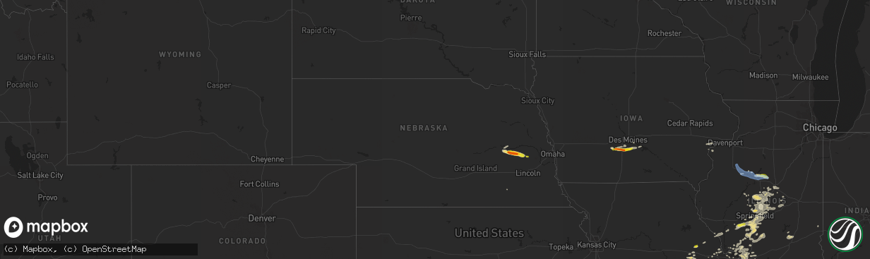 Hail map in Nebraska on June 25, 2022