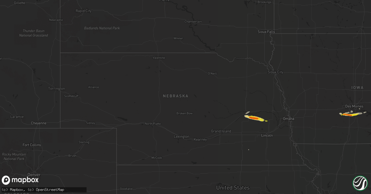 Hail map in Nebraska on June 25, 2022