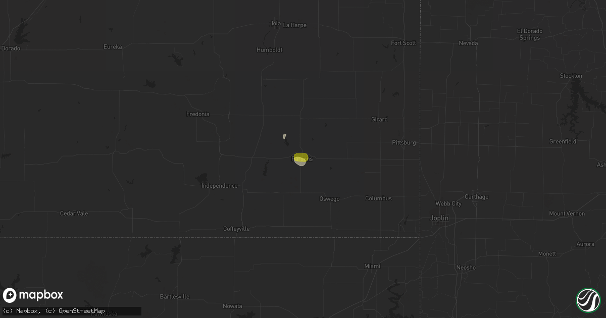 Hail map in Parsons, KS on June 25, 2022
