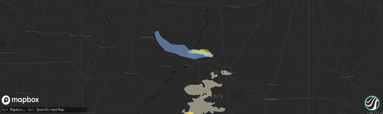 Hail map in Peoria, IL on June 25, 2022