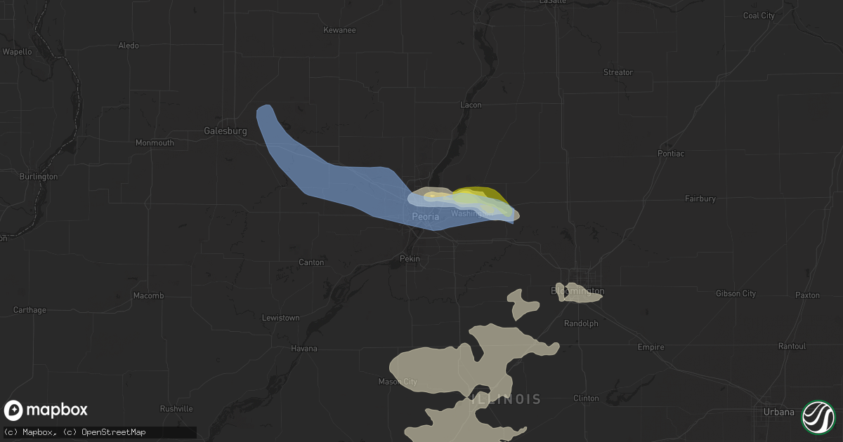 Hail map in Peoria, IL on June 25, 2022