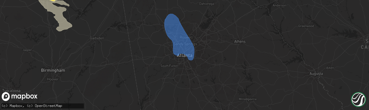 Hail map in Atlanta, GA on June 25, 2023