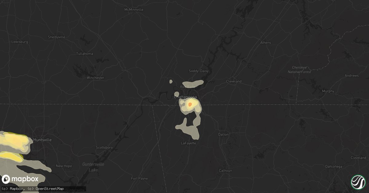 Hail map in Chattanooga, TN on June 25, 2023