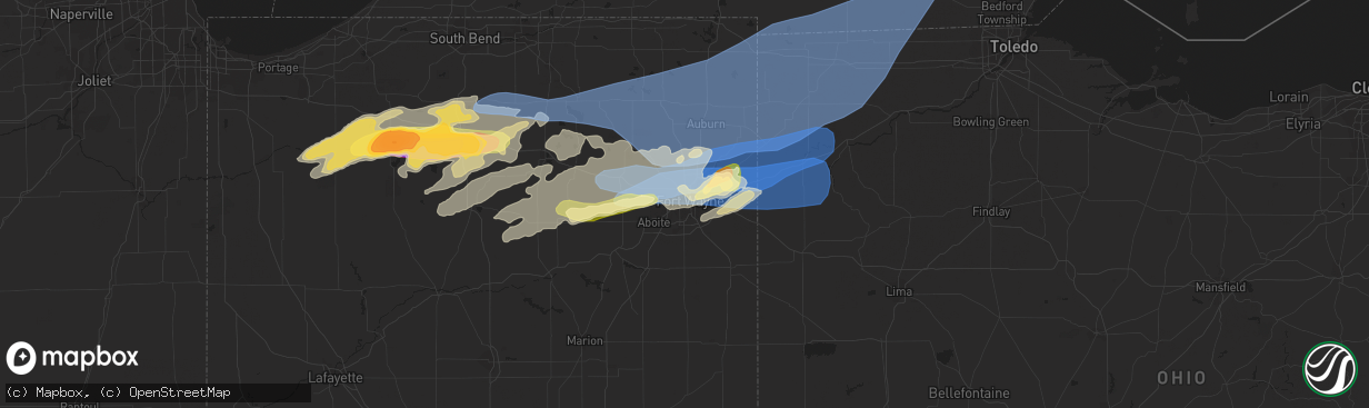 Hail map in Fort Wayne, IN on June 25, 2023
