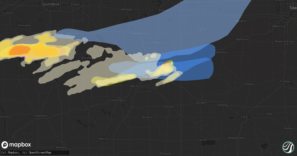 Hail map in Fort Wayne, IN on June 25, 2023