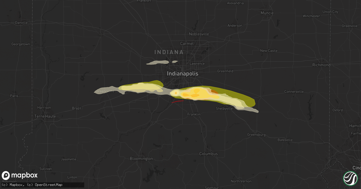 Hail map in Greenwood, IN on June 25, 2023