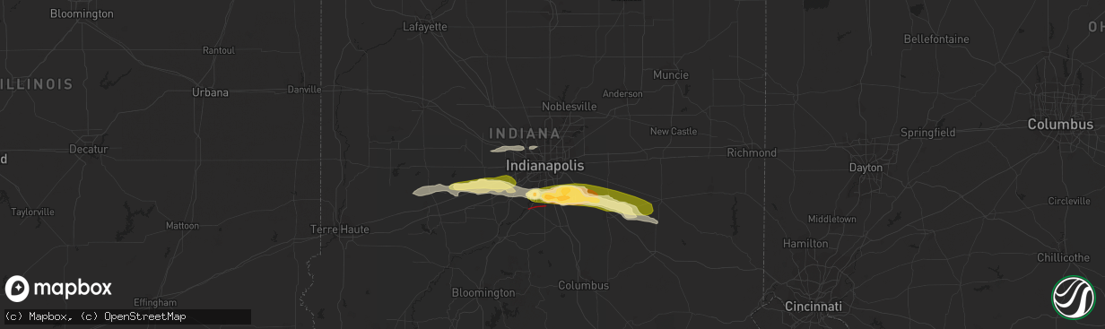 Hail map in Indianapolis, IN on June 25, 2023