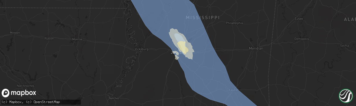 Hail map in Jackson, MS on June 25, 2023