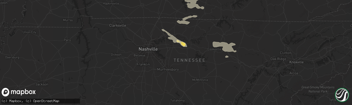 Hail map in Lafayette, TN on June 25, 2023