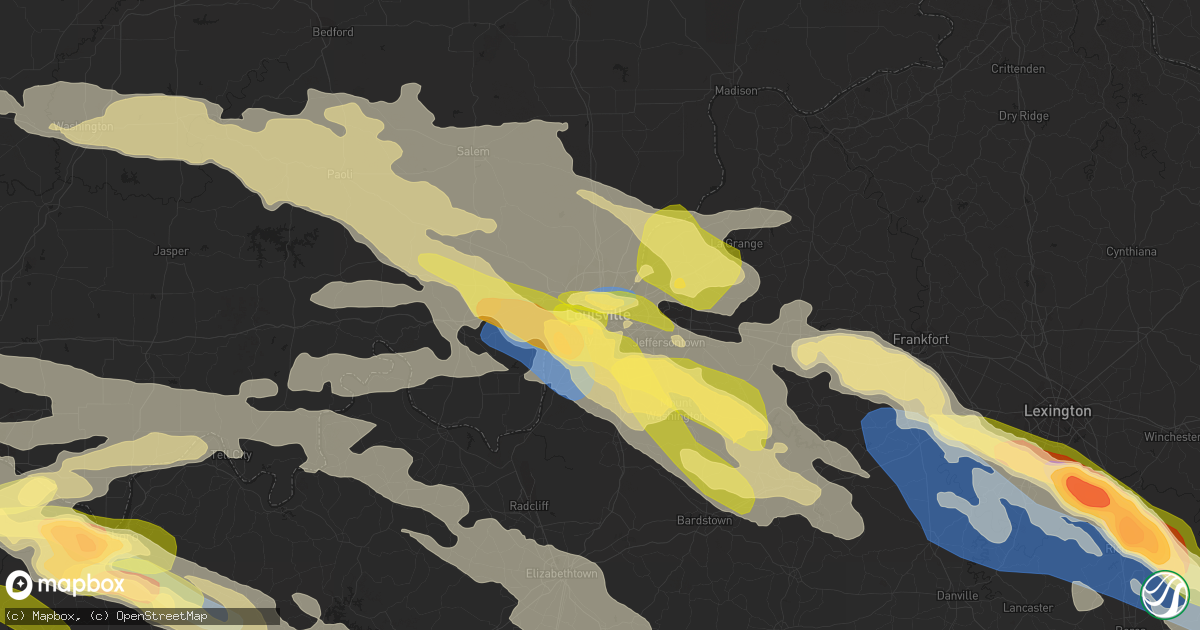 Hail map in Louisville, KY on June 25, 2023