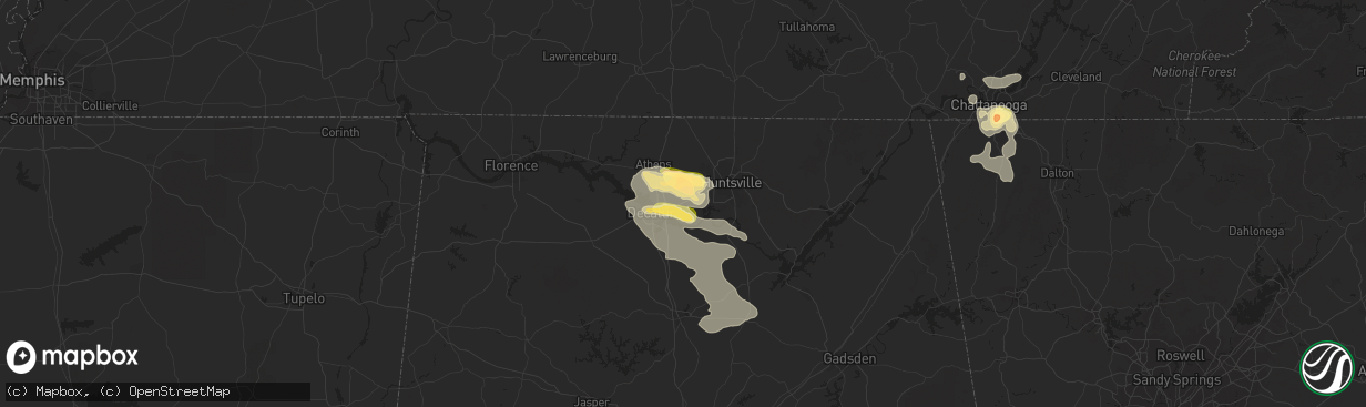 Hail map in Madison, AL on June 25, 2023