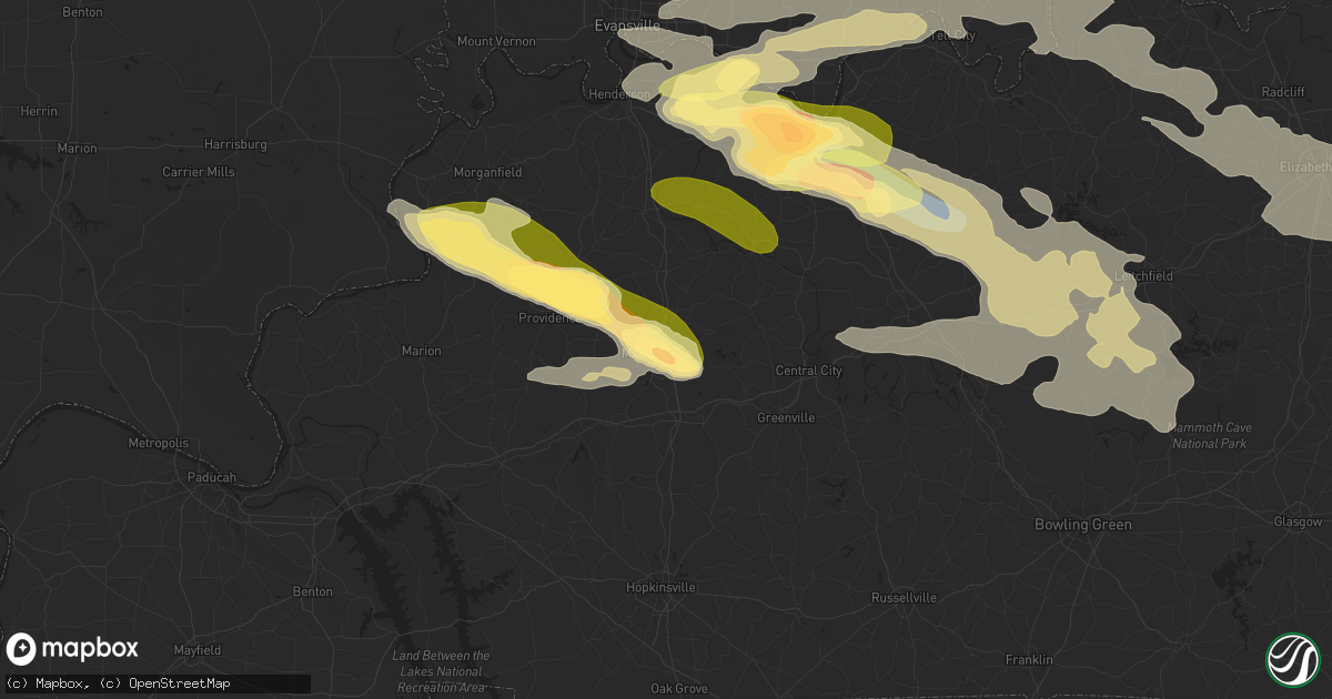 Hail map in Madisonville, KY on June 25, 2023