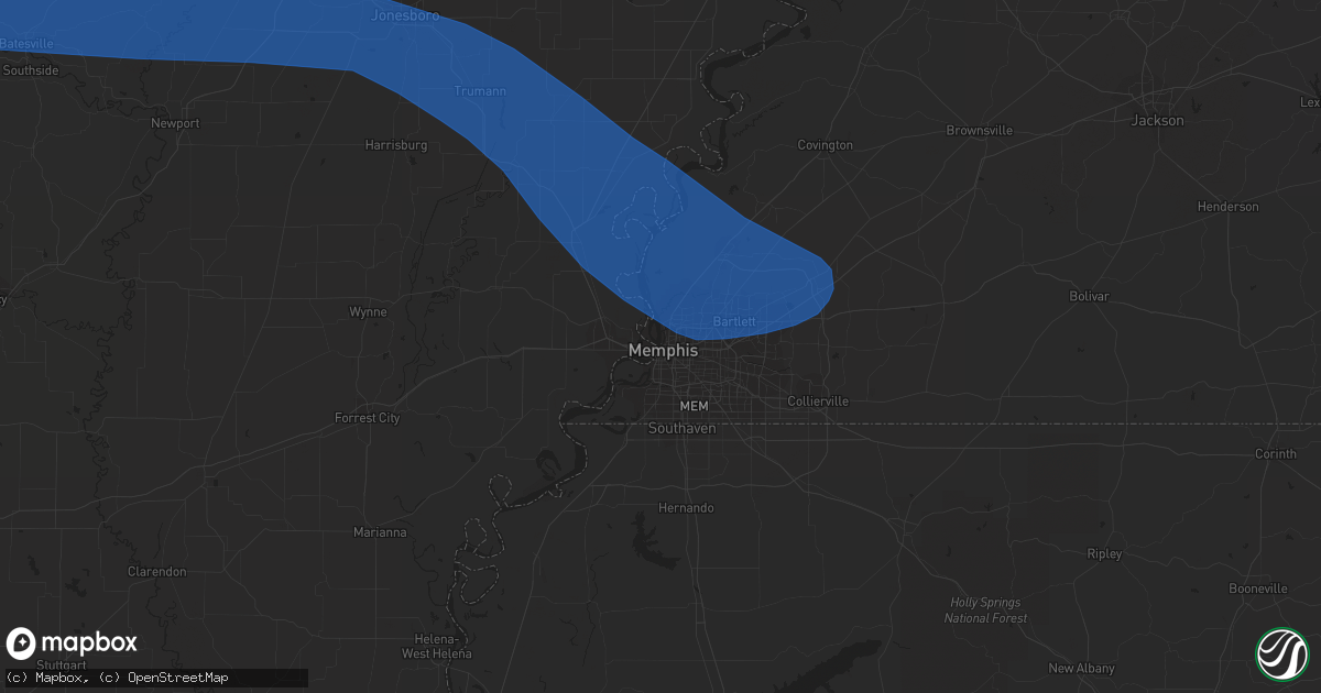 Hail map in Memphis, TN on June 25, 2023